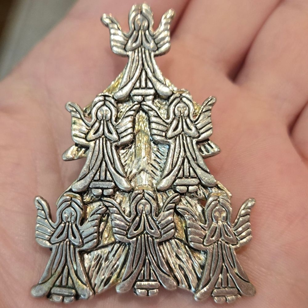 🎄🛍❤️VINTAGE Silver Angel Brooch STAMPED MJ